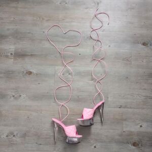 Pink Lace-Up Quilted Bimbo Platform High Heels